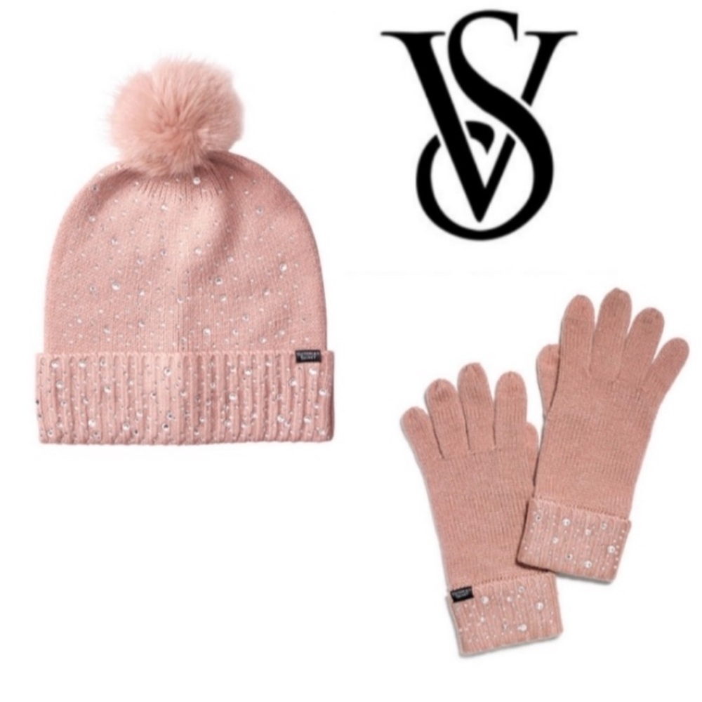 NWT Victorias Secret Blush Knit Beanie and Gloves